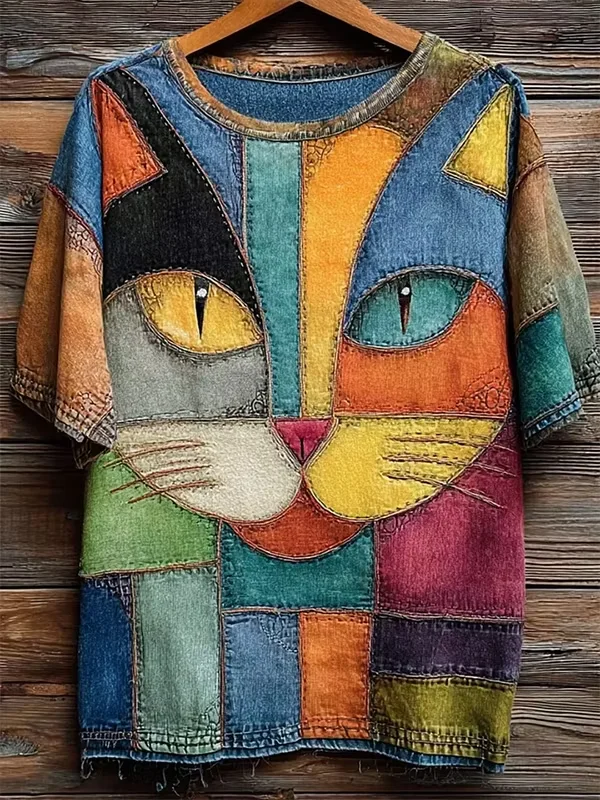 Retro Men's Rock Punk Graffiti Cat T-shirt Novelty Cool Daily 3D t shirts Fashion Outdoor Party Short Sleeve Top Summer Clothing