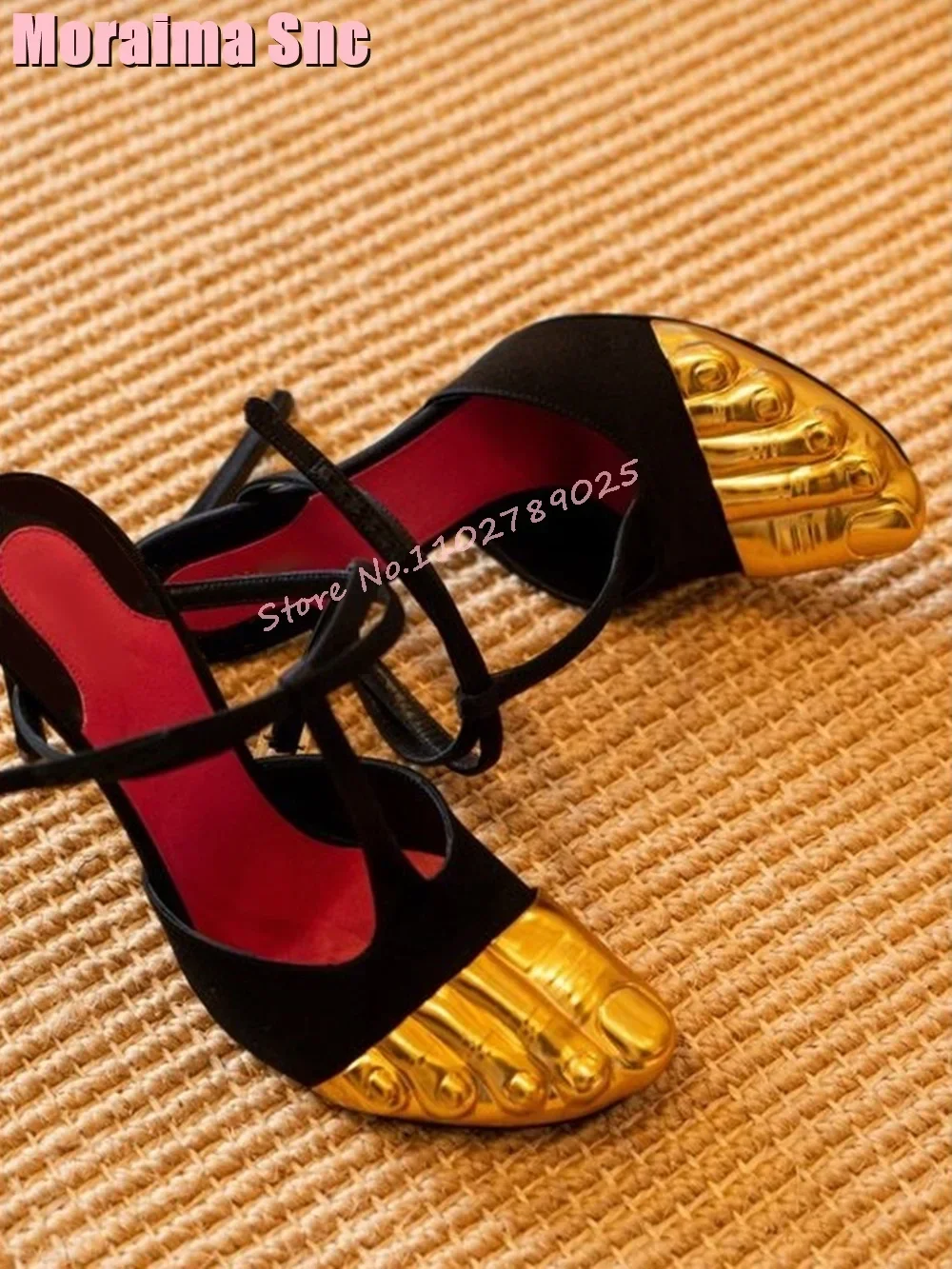 2025 Unique Gold Thumb Sandals Stiletto High Heel Ankle Buckle Strap Mixed Colors Sexy Fashion Half Slippers Women Shoes Summer