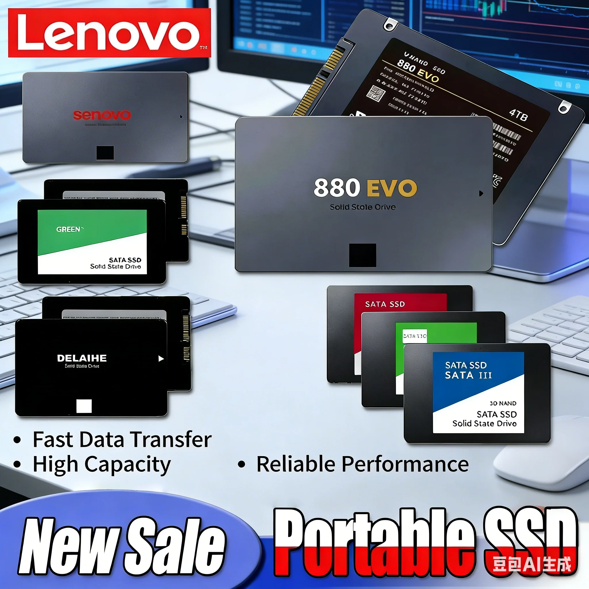 

Lenovo 4TB External SSD Hard Disk High Speed Solid State Drive SATA 3 Interface Portable Internal Hard Drive For Laptop