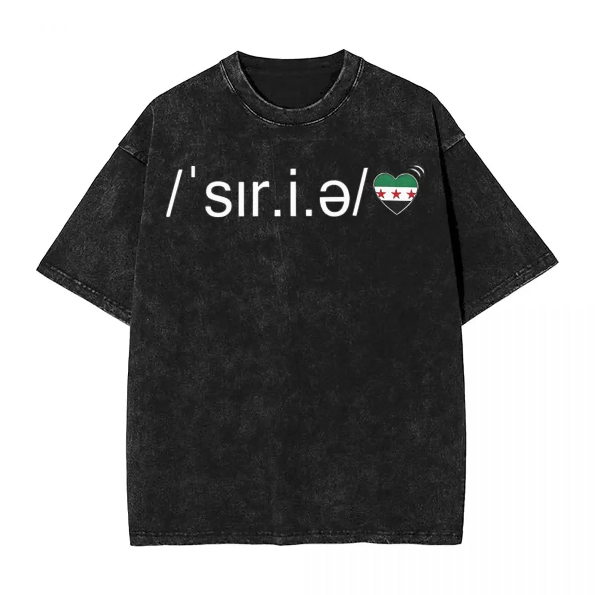 Harajuku Washed T-Shirt Syrian Revolution Flag Loose T Shirts Trending Tee Shirt for Man Beach Aesthetic Casual Tops