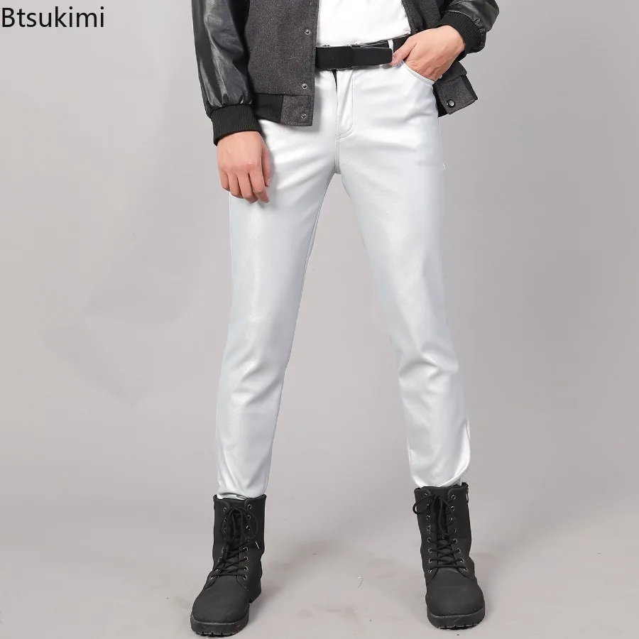 Pantalon en cuir PU pour hommes, Slim, à la mode, pour spectacle de danse, de fête, polyvalent, pour motard, nouvelle collection 2026