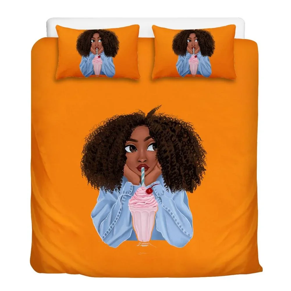 Hot Sale Print on Demand Design Modern Black Art African Girls Printed Home Bed Sheet Duvet Cover Comforter Set Bedding Luxury