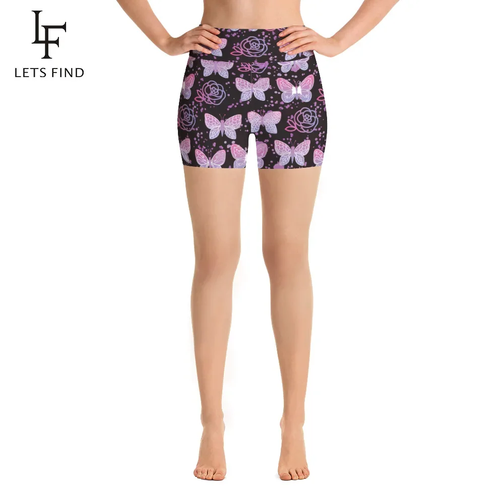 LETSFIND-pantalones cortos elásticos de cintura alta para mujer, Leggings informales con estampado de mariposas y flores, para verano