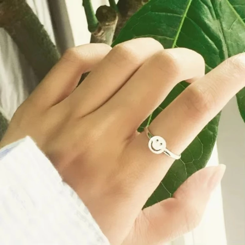 925 Sterling Silver smiling face Open Rings For Women Hypoallergenic Fashion Girl Sterling-silver-jewelry