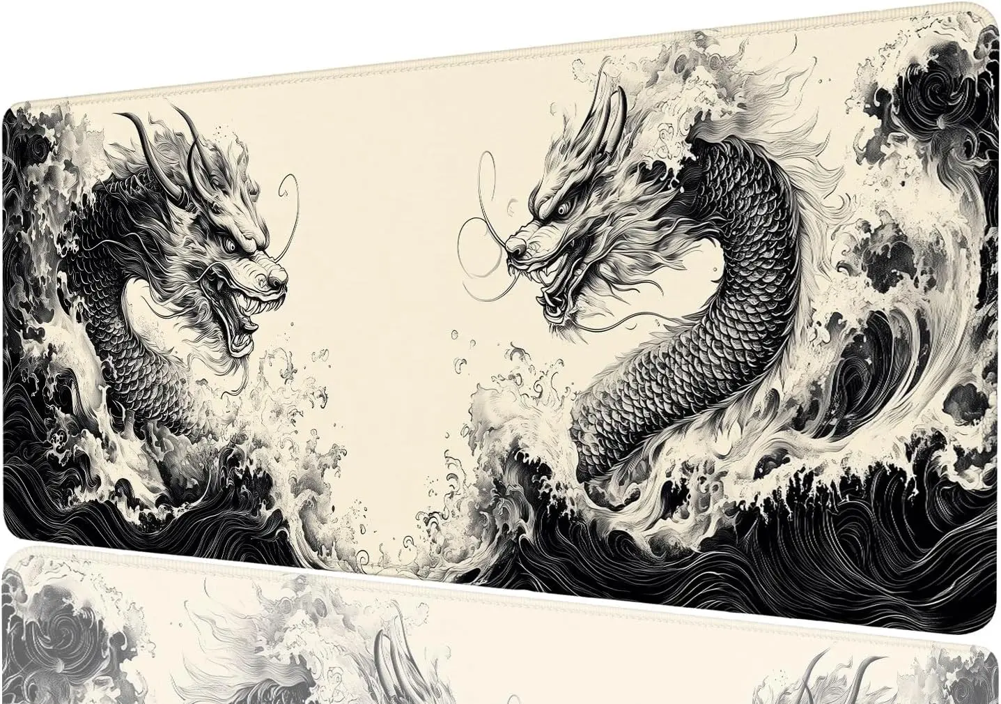 

Dragon Gaming Mousepad, Black and White Mythical Anime Waves Mousepad XL Large Gaming Mouse Pad Laptop Keyboard Mat Mouse Pad