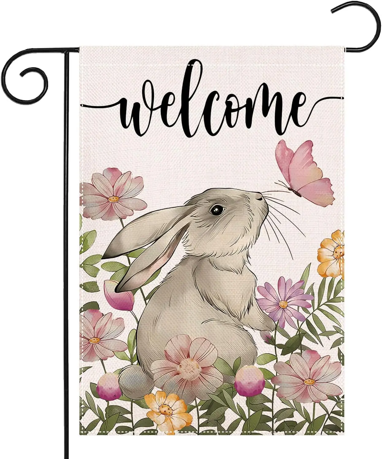 Easter Bunny Garden Flags 12x18 Double Sided - Spring Pink Flower Welcome Yard Flag Burlap Easter Lawn Rustic Farmhouse Outdoor