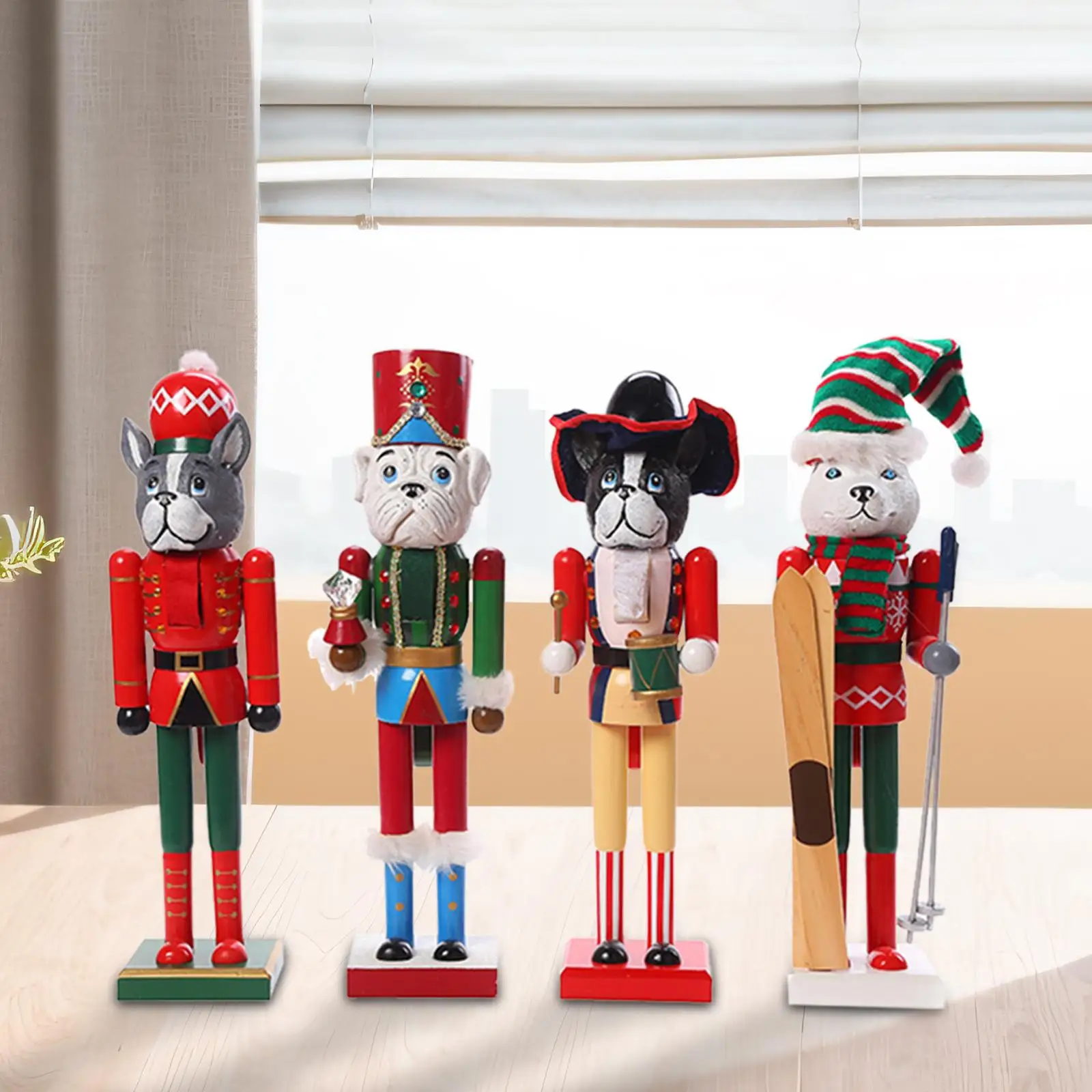 4Pcs Dog 15 Inch Traditional Wooden Nutcracker Christmas Nutcracker Figures Desktop Ornament for Fireplace Holiday Bedroom Decor