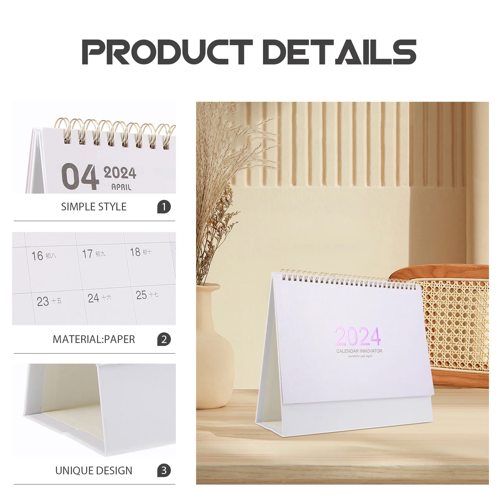 

Minimalist Table Calendar 2024 Desktop Standing Calendar For Office Home Portable Month Display Desk Decor Accessory