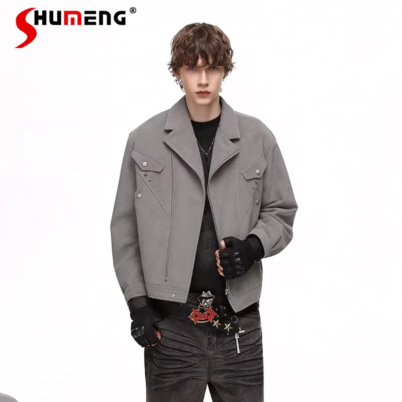 

Fashion Rivet Loose Comfort Jackets Men's 2026 Spring New Long Sleeve Button Decoration Zipper Jackets Simple Solid Color Tops