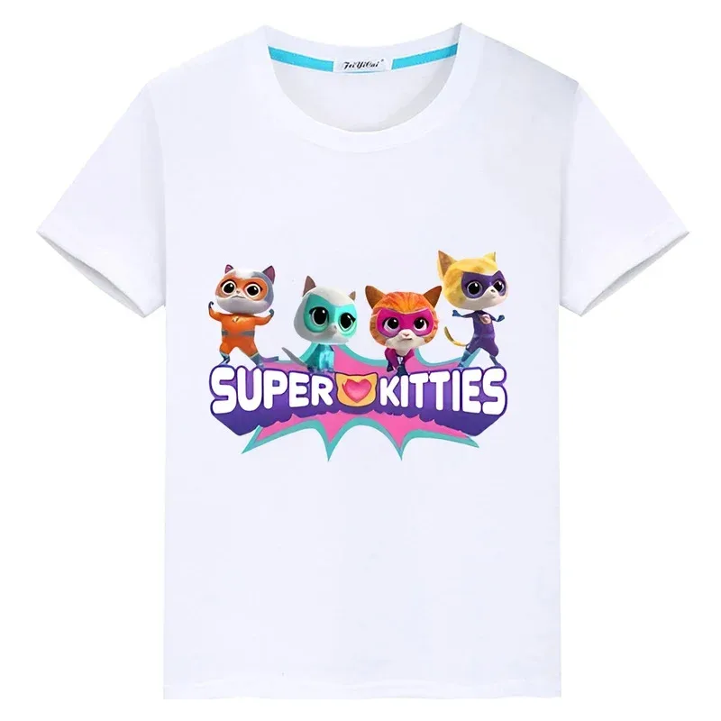 Super Kitties 100% Cotton T-Shirt Print Short Tops Cartoon pride tshirt y2k one piece boys Summer Anime Tees kids clothes girls