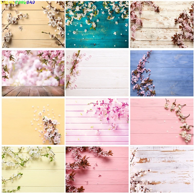 

Vinyl Custom Flower and wood Planks Photography Backdrops Prop Christmas Day Photographic Background Cloth CHM-007