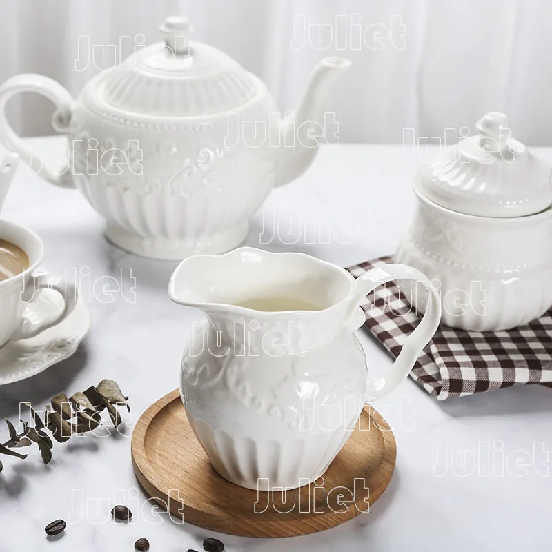 Jug Jar European Style Tea Cups and Tea Tray Retro Ceramic Sugar Milk Pot Classic Pattern Milk Cup and Tea Tray Household Use