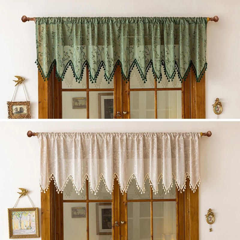 Lace Triangle Window Valance Sheer Bohemian Half Curtain with Rod Pocket for Kitchen Bedroom Balcony Home Decor