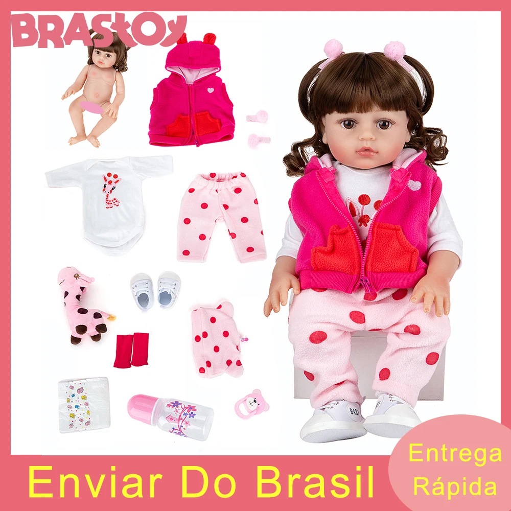 Brastoy Baby Doll Reborn Girl 48cm 100% Silicone Can Take Bath Brown Eyes Children Gift