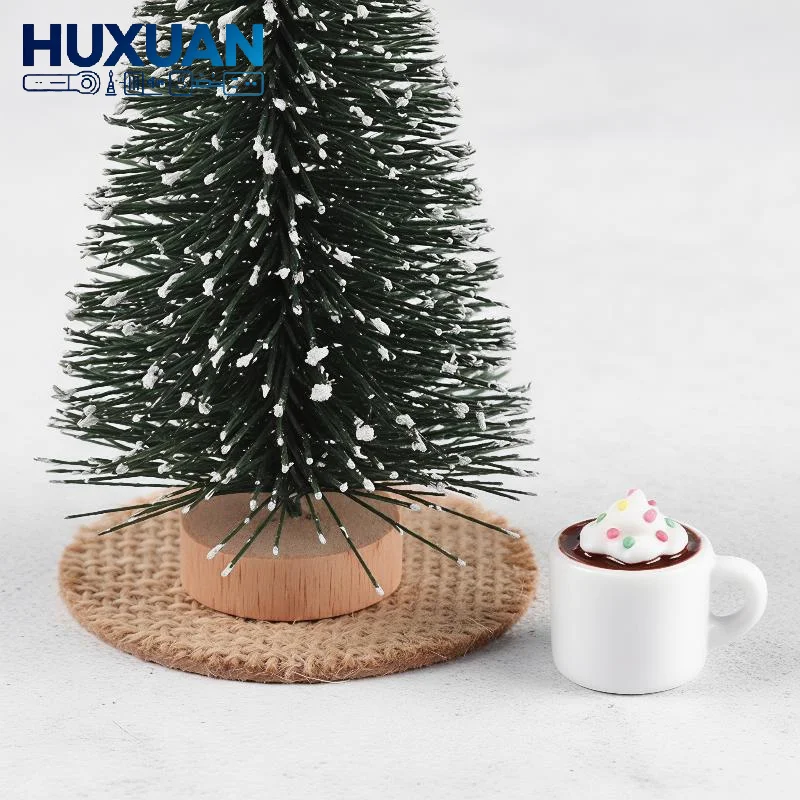 Snow Frosted Mini Christmas Tree Ornament Cute Figurine for Office Desk Tabletop Winter Xmas Holiday Home Decor Gift