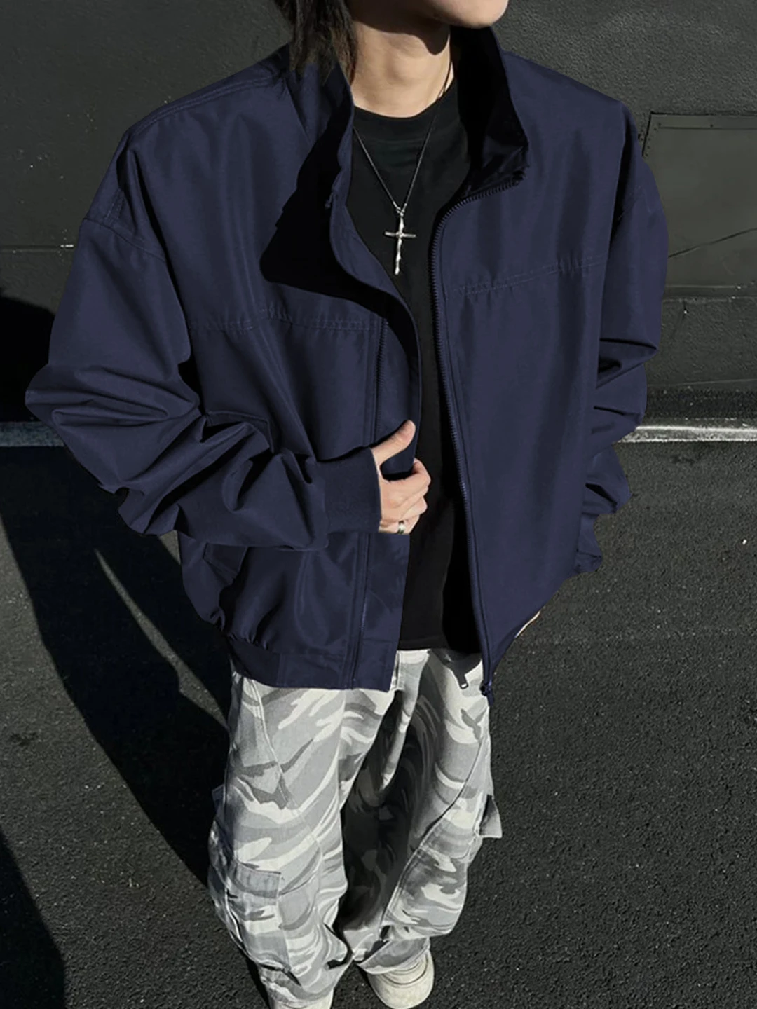 

Мужская осенняя куртка-бомбер с воротником-стойкой, ветрозащитная, для работы и повседневной носки, королевский синий цвет