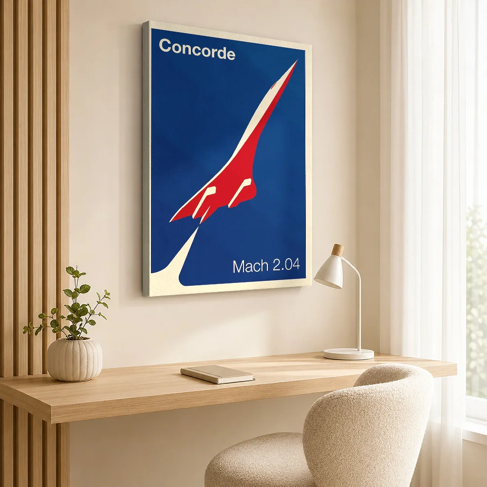 Concorde Supersonic Aircraft Canvas Print With Wooden Frame Personalized Photo Retro Aviation Graphic Wall Art For Home Office