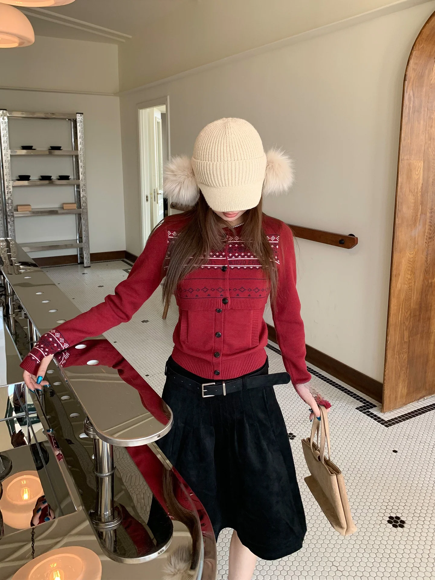 

Женский вязаный костюм-двойка Orange Tree: облегающий свитер и кардиган в винтажном стиле, длинный рукав