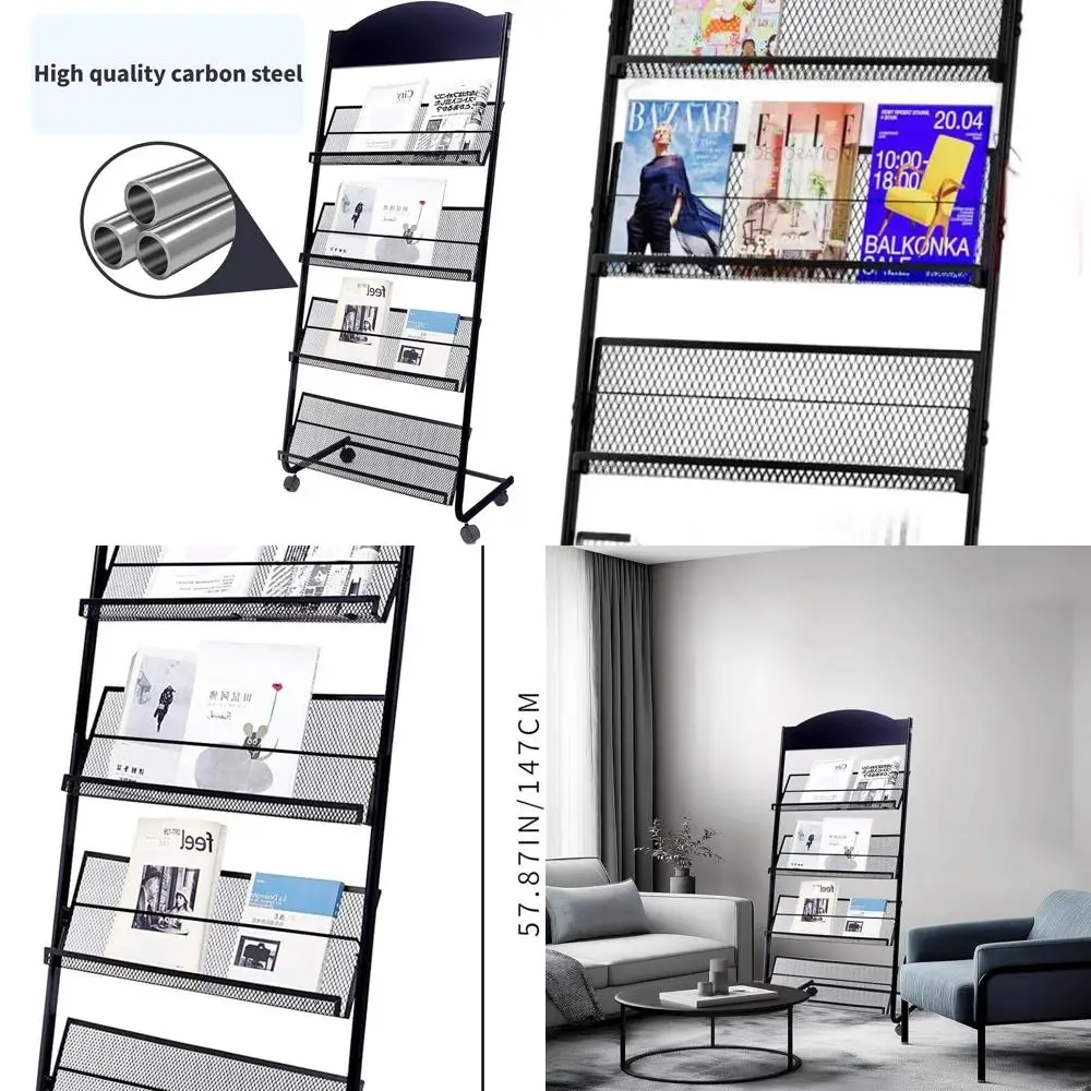 

4-уровневая металлическая напольная подставка для журналов, идеально подходит для дисплеев брошюр в различных настройках