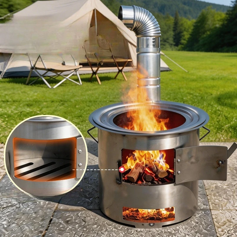 Outdoor Portable Stove Household Multifunctional Smoke Exhaust Straight Firewood Stove BBQ Heating Tea Cooking Rice Cooking