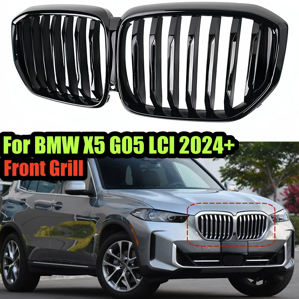 

Car Front Kidney Bumper Grille Glossy Black Grills For BMW X5 Series G05 LCI 2024+ SUV Car Accessories