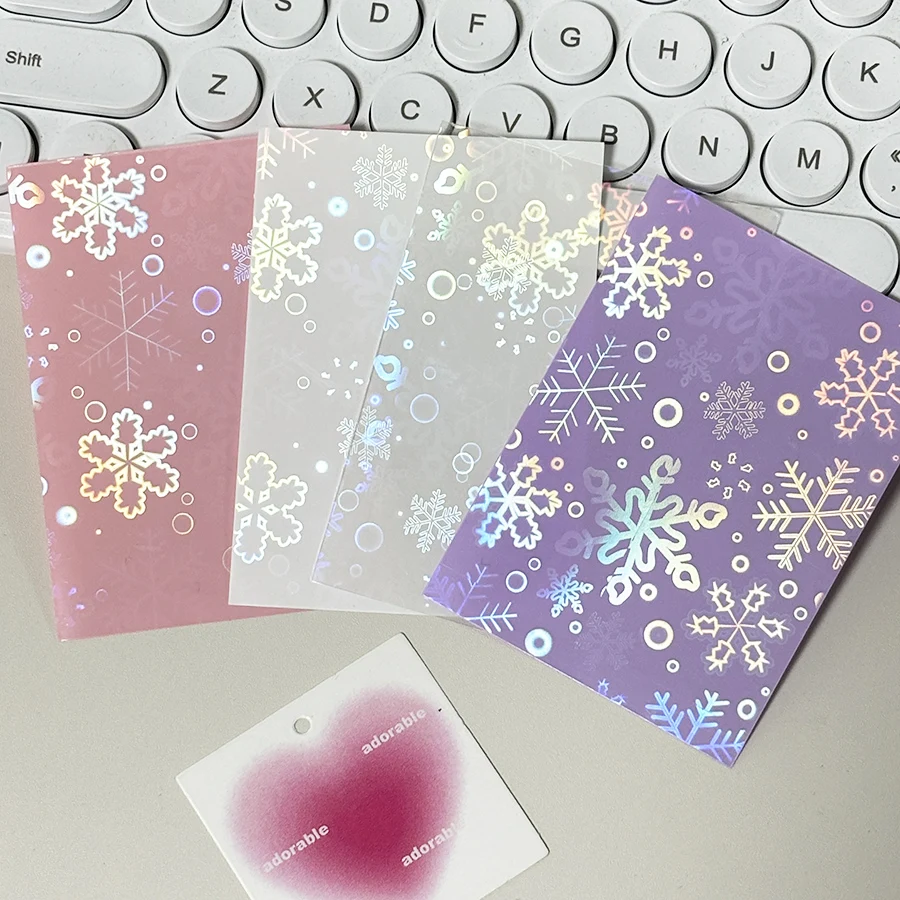 SKYSONIC 50pcs Kpop Card Sleeves 61x91mm Snowflake/Sakura Holder For Holo Postcards Top Load Film Photocard Game Cards Protector