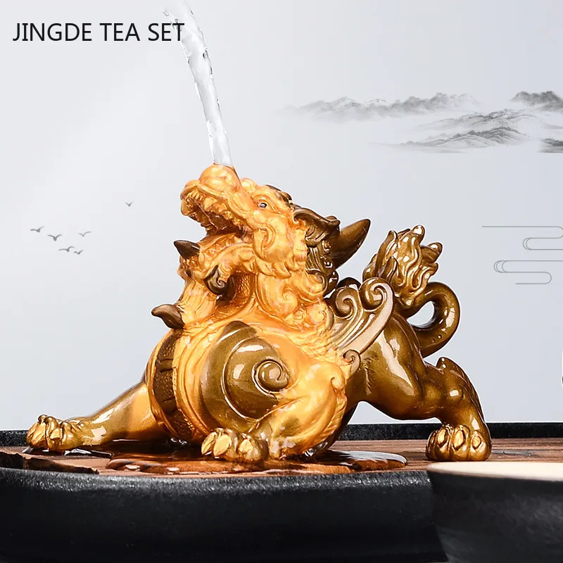 Creative Color-changing Tea Pet Lucky Pixiu Tea Table Decoration Chinese Tea Set Resin Ornaments Customized Teaware Supplies