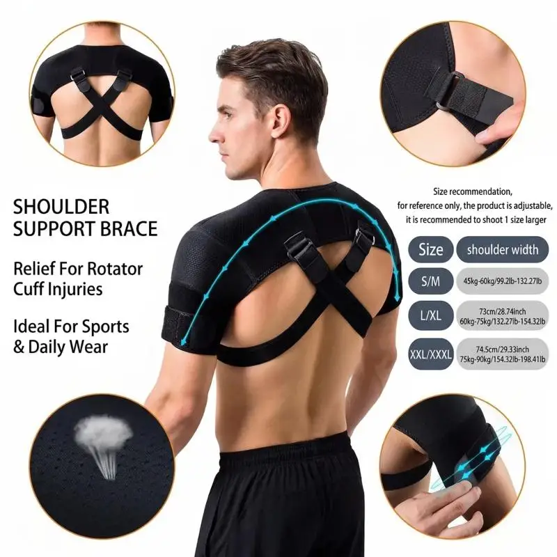 1Pcs Adjustable Neoprene Compression Support Cross Strap Double Shoulder Brace For Men Women Sports Injury Pain Relief