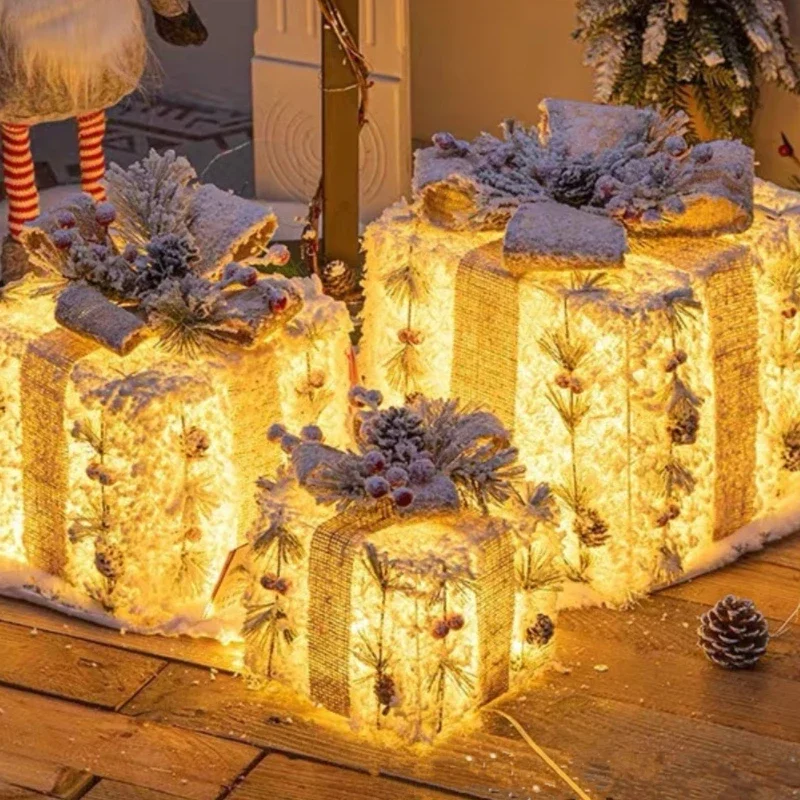 

Christmas decorations luminous gift box Spring Festival tree bottom heap head decoration atmosphere scene New Year's Day gifts