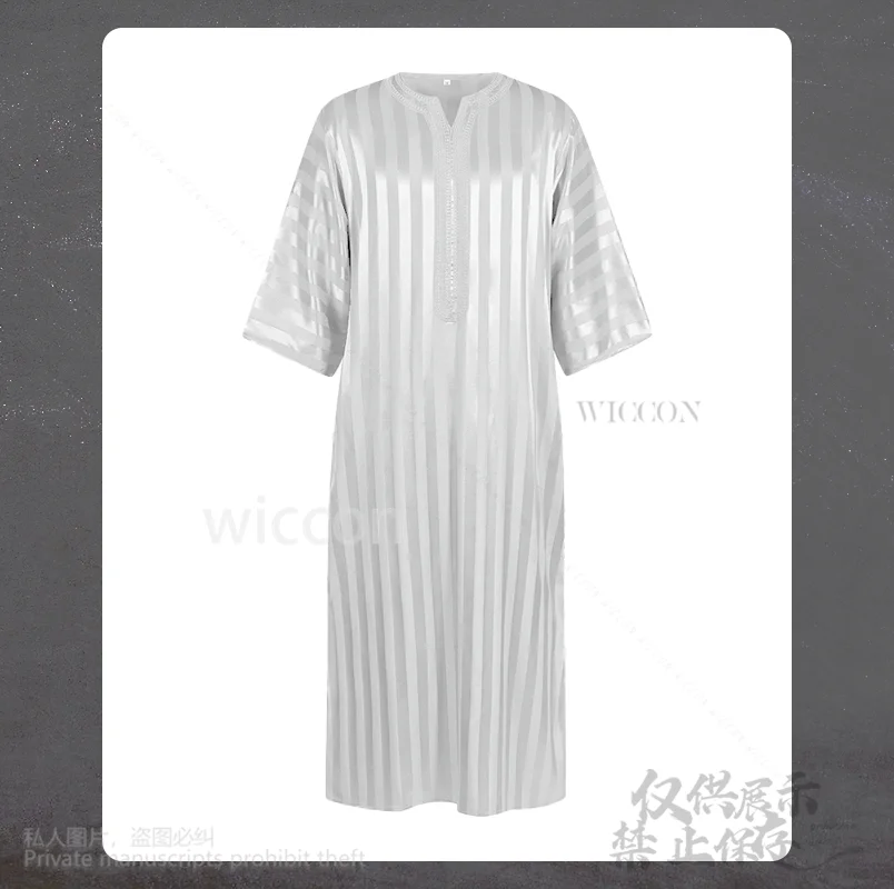 2025 Cartoon Cosplay Vintage Losse Moslim Gewaad Kostuum Mouw Mode Casual Gestreept Geborduurd Islamitische Man Aangepast