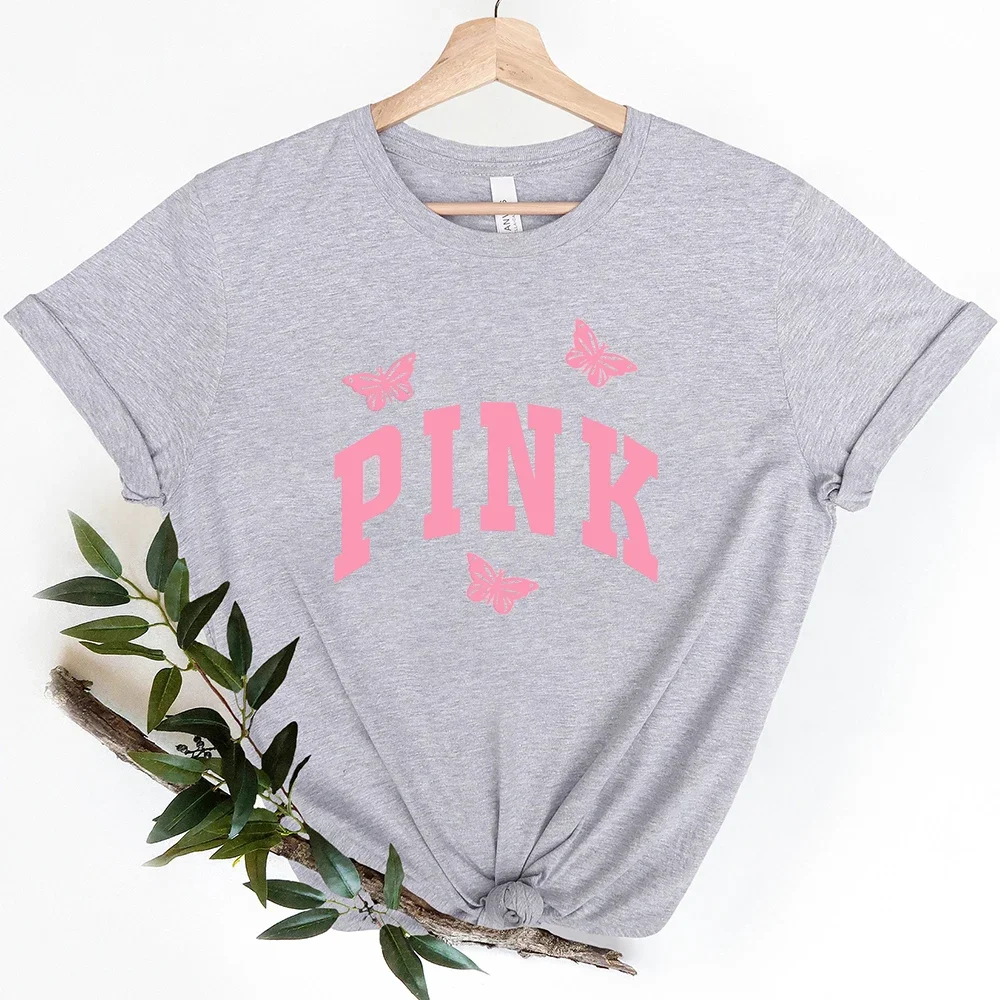 Vintage 90s Pink Print Designs T-Shirts Women Tee Shirt Big Logo Boho Female Secret Pink Color Women\'s Summer Clothes Trashy Top