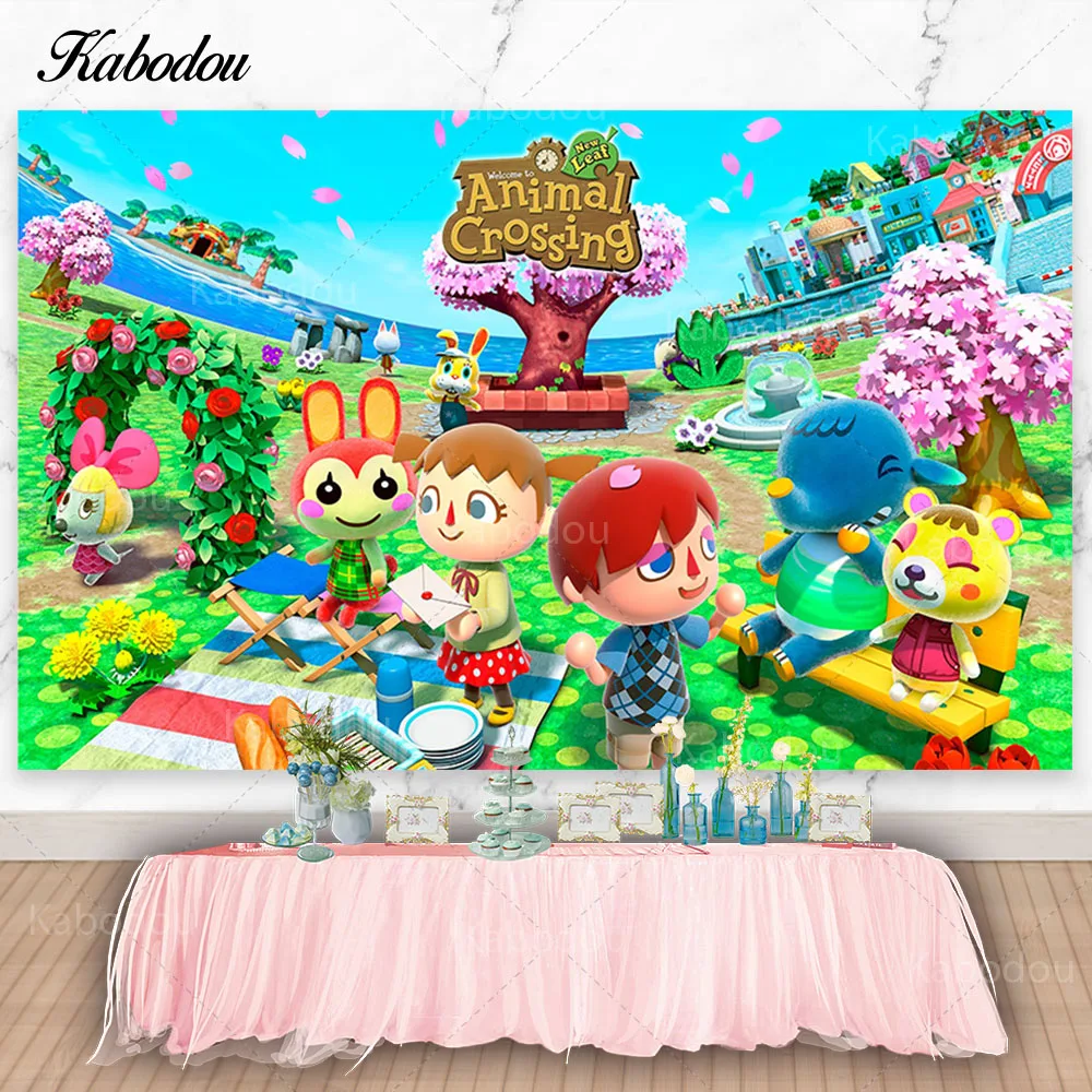 

Kabodou Animal Crossing Photography Backdrops For Kids Birthday Photo Backgrounds Green Forest Decoration Poster Banners