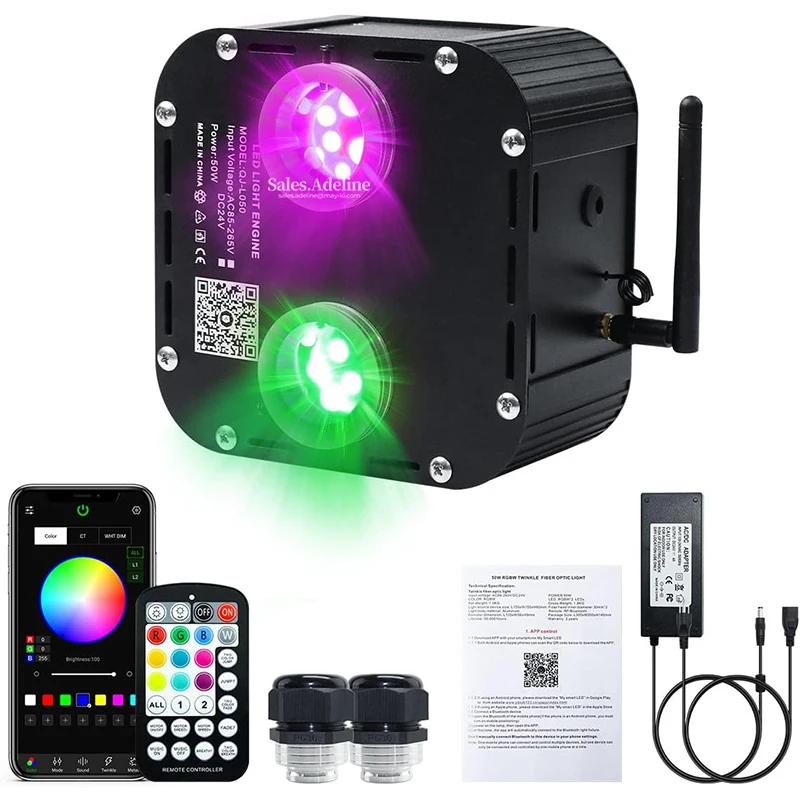Hot Selling 50W RGBW Fiber Optic Light Engine Dual Head Twinkle APP Control Smart LED Illuminator For Star Ceiling Lighting