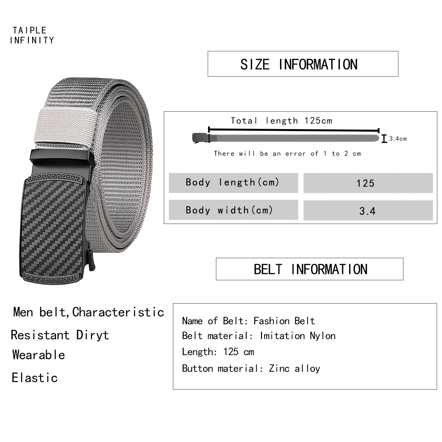 New Men's Casual Belt Adjustable Automatic Buckle Nylon Belt Multifunctional Outdoor Travel Tactical Belt Metal Buckle 125cm