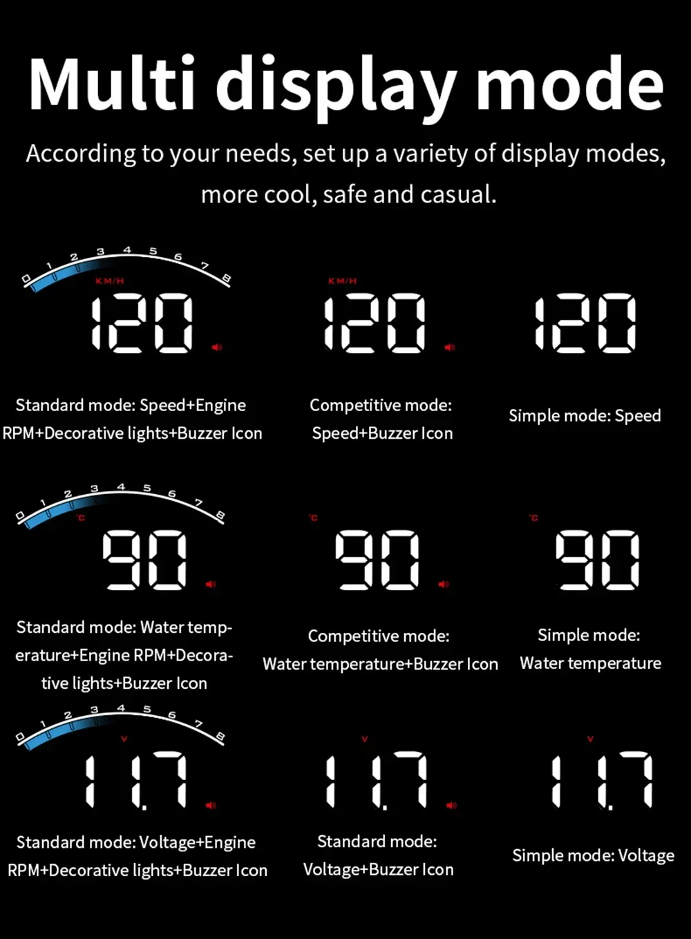 M6S OBD2 HUD Digitales Auto-Head-Up-Display Windschutzscheiben-Projektor Tachometer Wassertemperatur Spannung Auto-Zubehör Bordcomputer – Detail 10