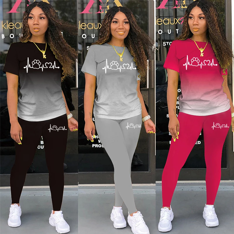 

Fashion New Skinny Elegant Outfits Women Summer Sexy Sportswear Printed Tracksuits Casual 2 Piece Set Bodycon Yoga Slim Clothing