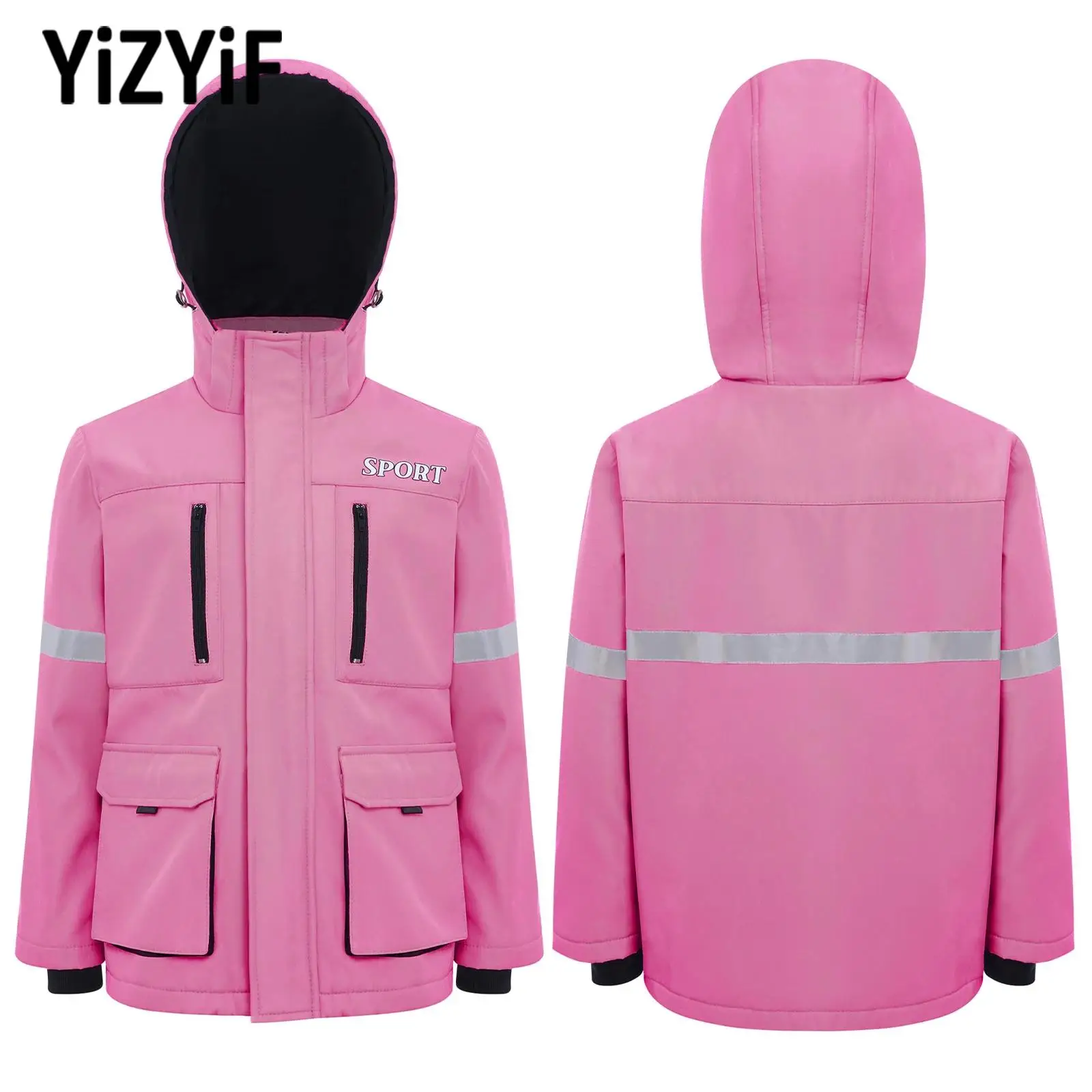 

Child Girls Stylish Quick-drying Sports Jacket Skiwear Water Resistant Snowsuit Long Sleeve Zipper Hooded Jacket with Pockets