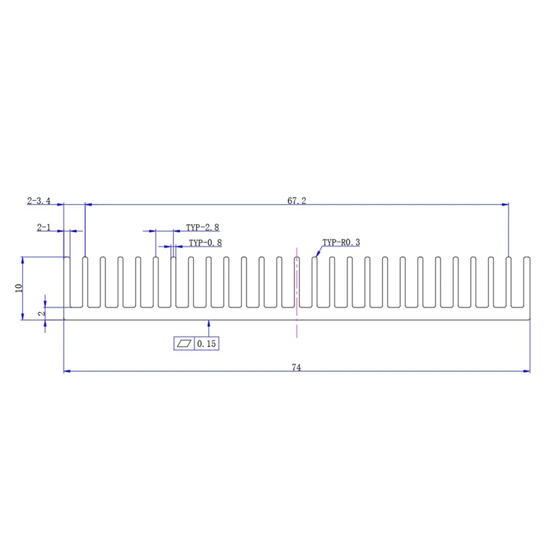 High Quality Radiator Fin 150X74X10MM Mobile Phone Cooling Heatsink Radiator Cutting Slot Blue Aluminum Heatsink