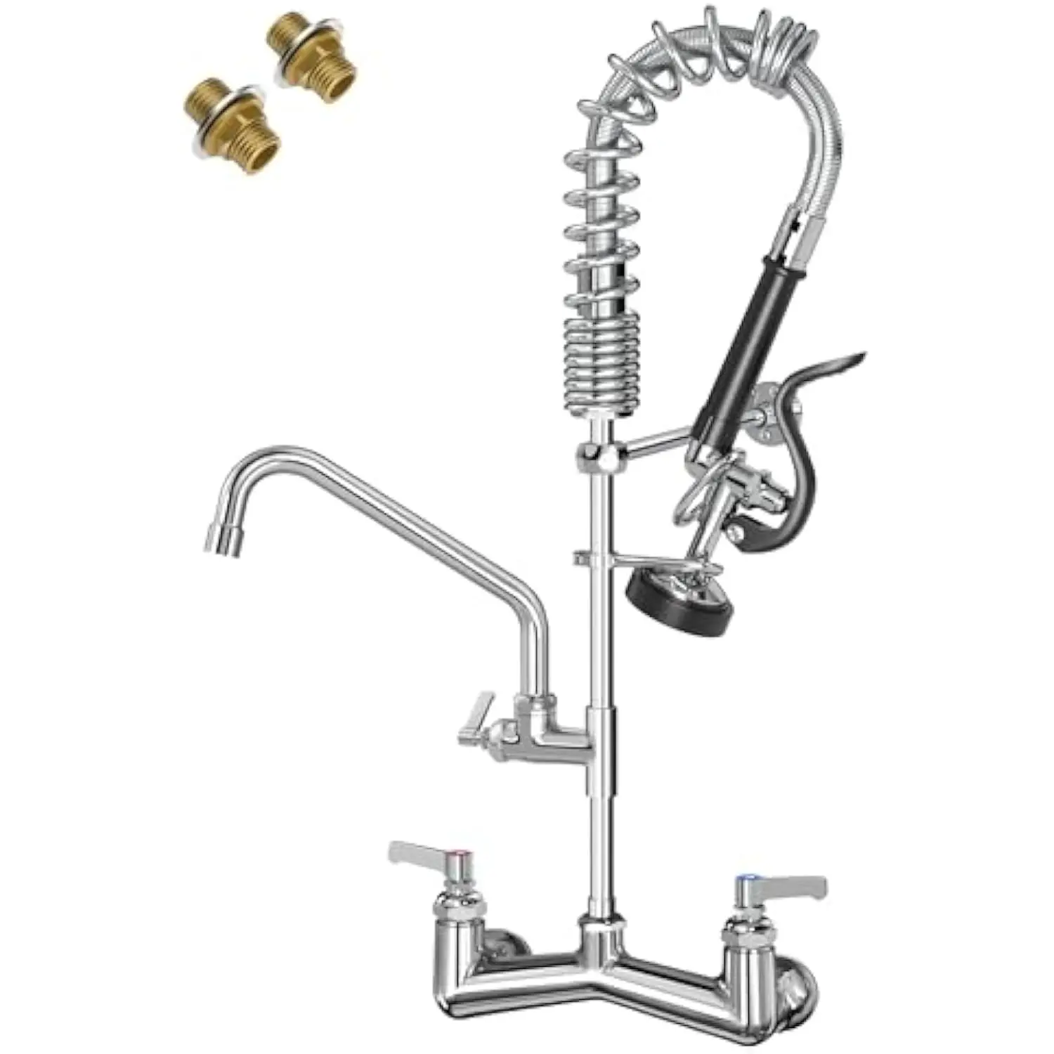 

Commercial Sink Faucet Wall Mount with Pre Rinse Sprayer 8 Inch Center Wall Mount Kitchen Sink Faucet 25 Height with 10 Add-On