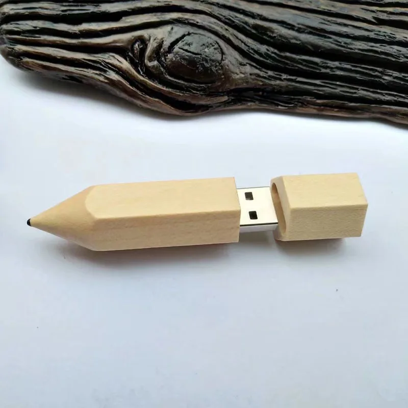 2023 New Free Custom Laser Engraving LOGO Maple Pencil Model USB2.0 Flash Drive 4GB 8GB 16GB 32GB 64GB 128GB Memory Stick