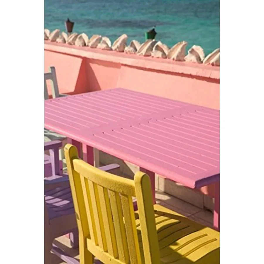 

Красочные стулья для кафе в отеле Compass Point Resort Gambier Bahamas Caribbean, постер с изображением Карибского моря, принт Уолтера Бибикова, 23 x 34 дюйма.