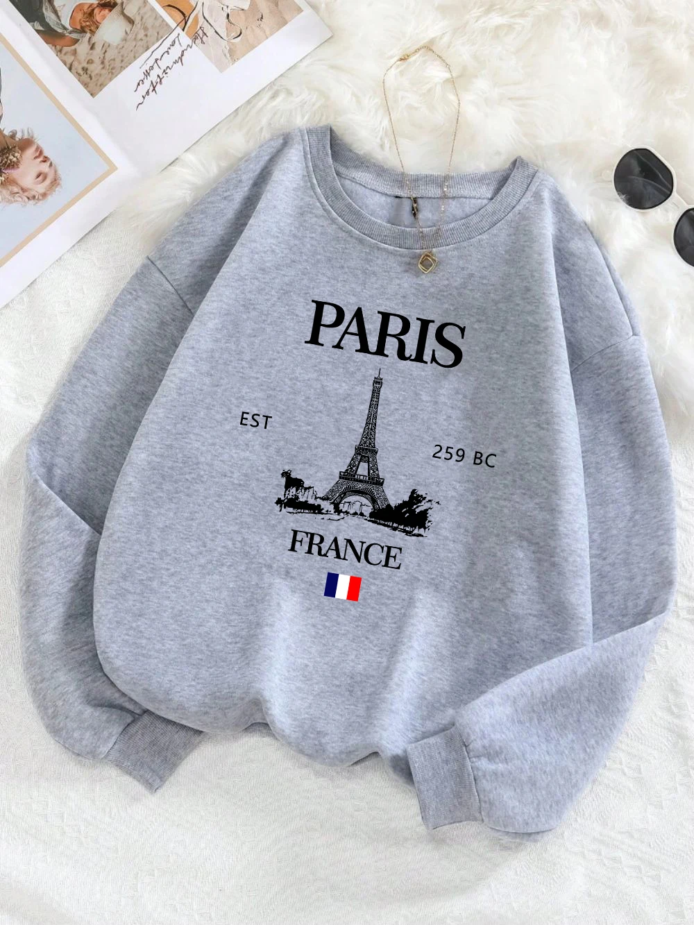 Fashion Womens Hoodie Paris France Eiffel Tower Printing Sweatshirt Warm Fleece Comfortable Pullovers Autumn Female Streetwear