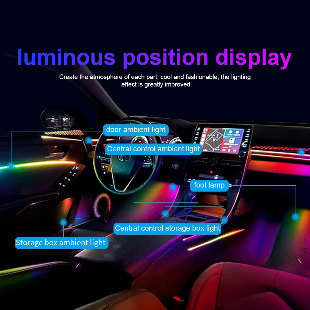 Full Color Streamer Car Ambient Lights Universal APP Control 64 Colors RGB LED Interior Hidden Acrylic Atmosphere Lamp Strip