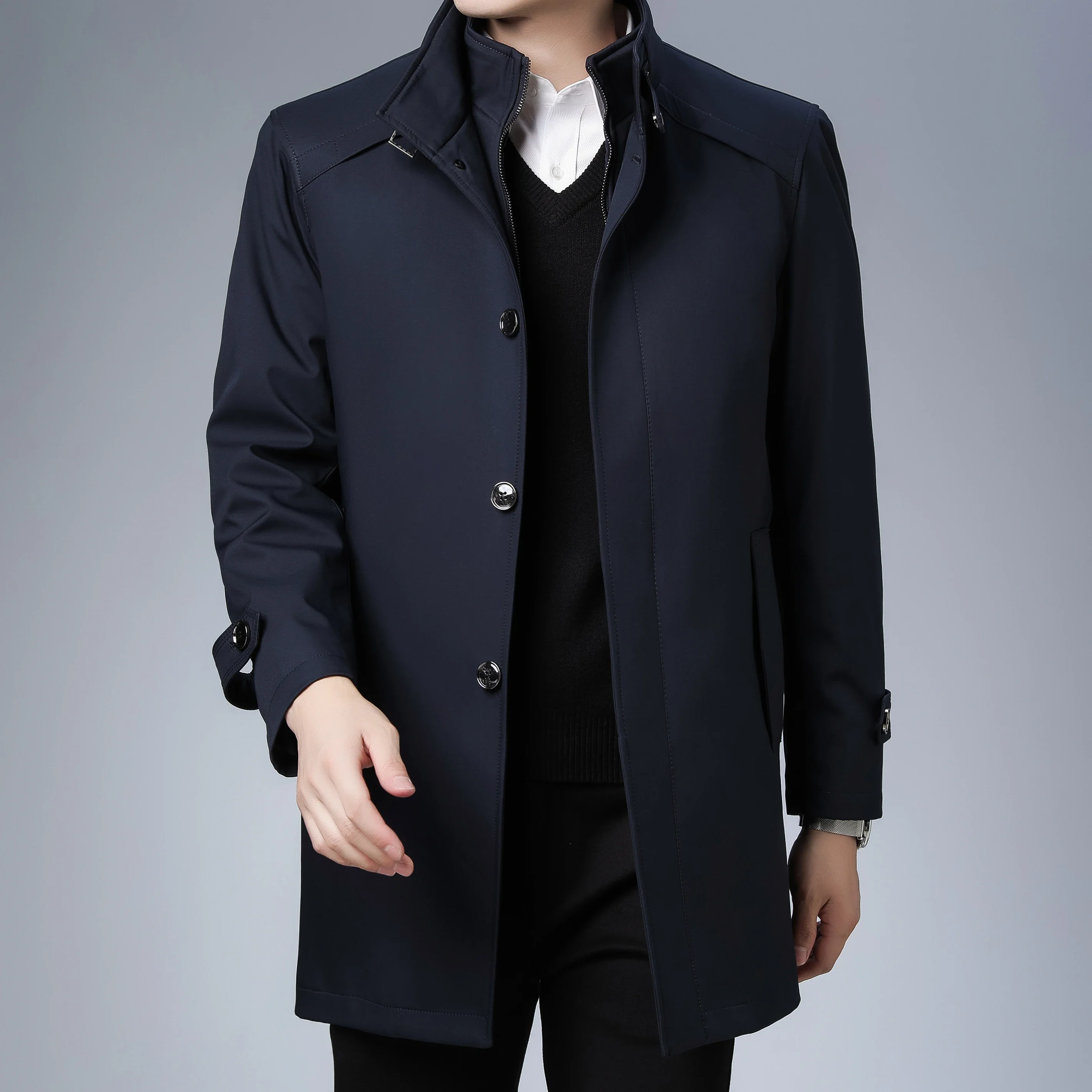 

Coats Business Casual Spring Men's Solid Turn-down Collar Long Jacket Clothing Men Spring Autumn Windbreak Overcoat Long Trench