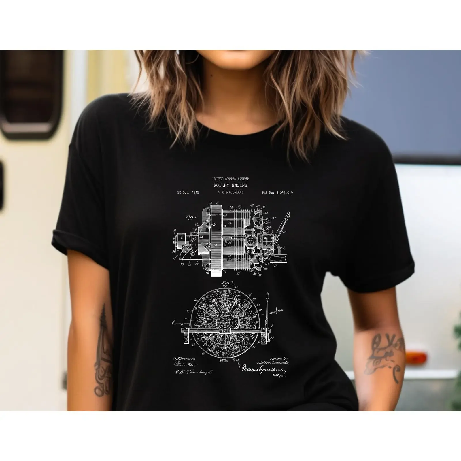 Rotary engine design patent from the US Office perfect T shirt gift for mechanic motorist petrol head car driver vintage