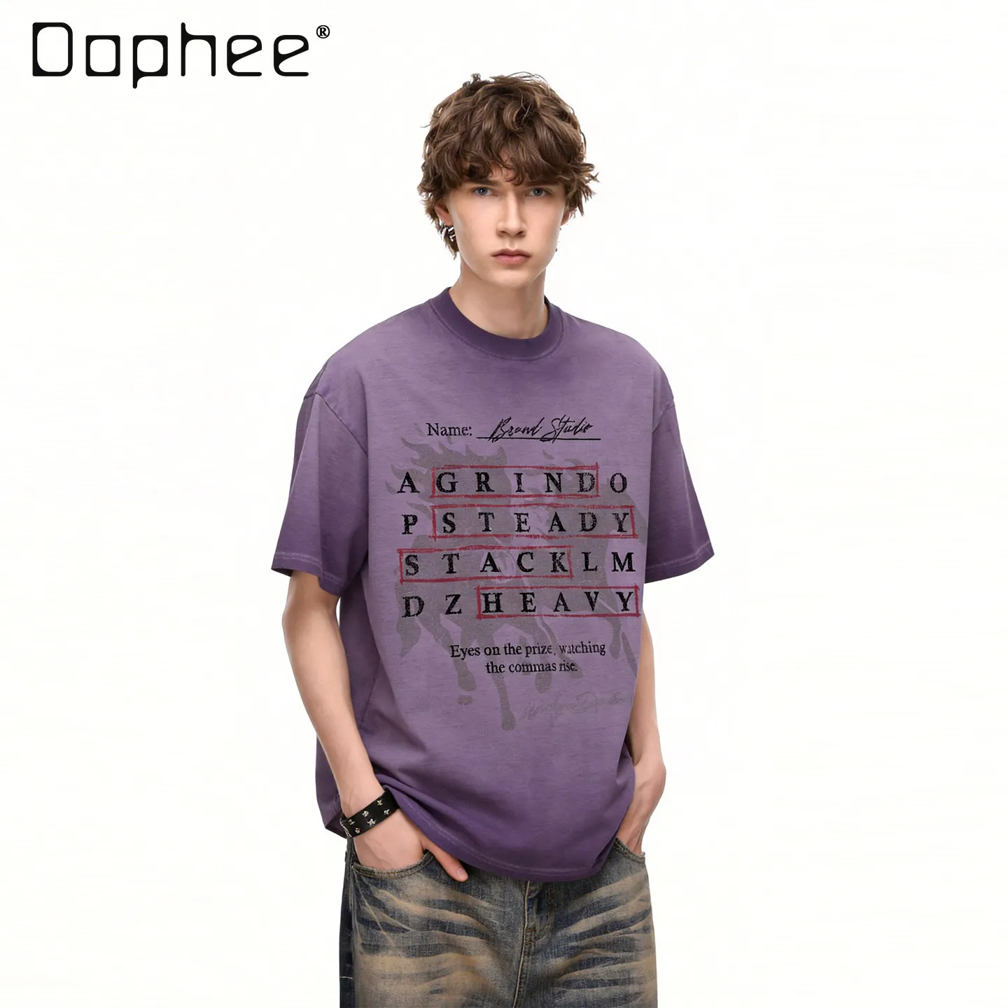 

Новая мужская футболка оверсайз с круглым вырезом в американском уличном хип-хоп стиле, с буквенным принтом, тай-дай (фиолетовый, серый, зеленый), летняя коллекция 2026