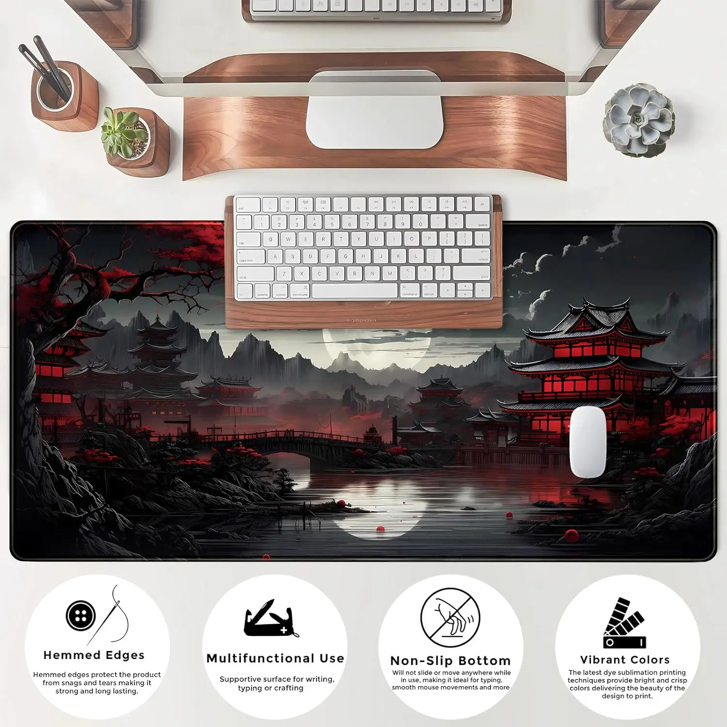 Japanese Desk Mat Riverside Full Moon Desk Pad Large Mouse Pad Gaming Mousepad XXL Keyboard Pad Computer for Office Desk Decor