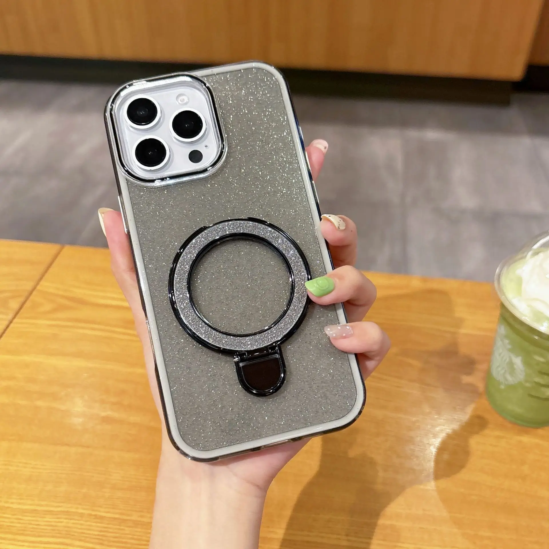 

Clear Glitter Magnetic Magsafe Stand Phone Case for iPhone 16 15 14 13 12 11 Plus Pro Max Wireless Holder Cover