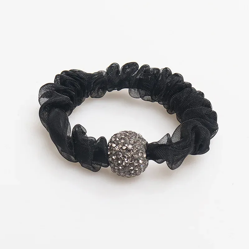 ربطات شعر موضة جديدة مجموعة حبل شعر ذيل حصان للنساء البالغات شبكة براقة أحجار الراين سكرانشينز إكسسوارات شعر متينة للنساء