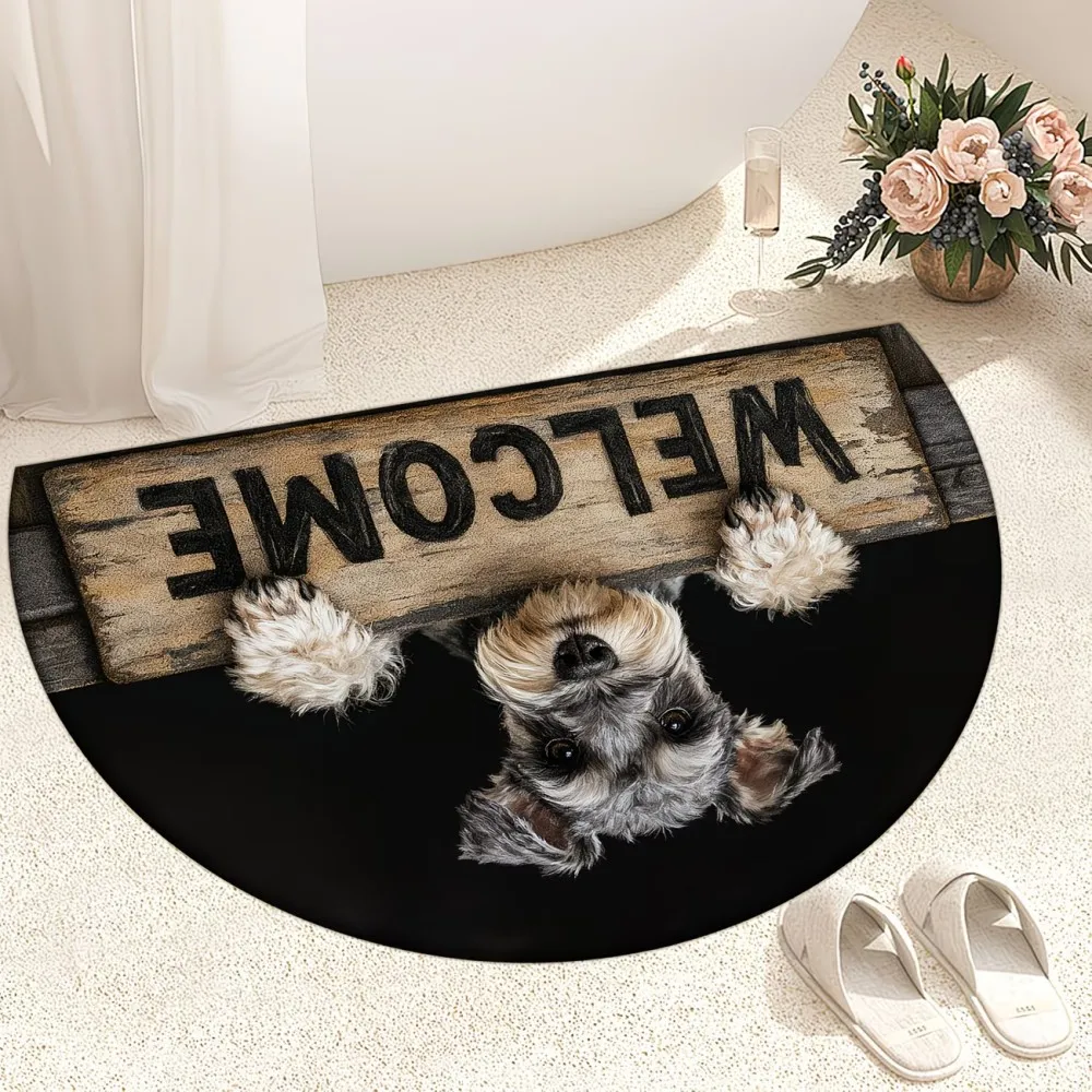 Cute Schnauzer Semicircle Entrance Rug Welcome Door Mat Half Moon Floor Mat Non Slip Welcome Doormat Home Decorative Mat
